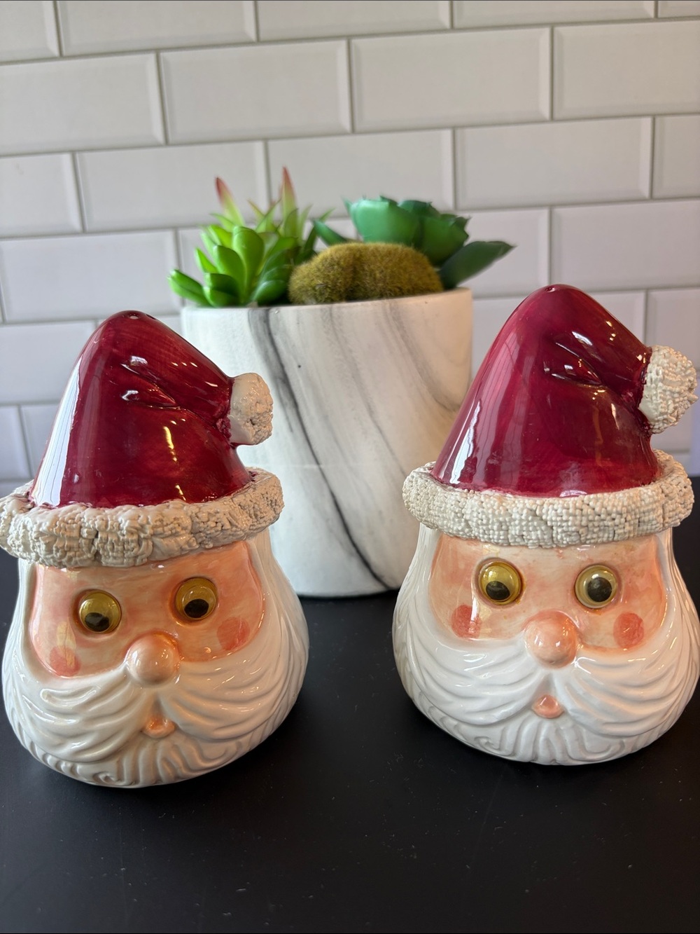 Cracker Barrel Red and White Santa Head Salt and Pepper Shakers